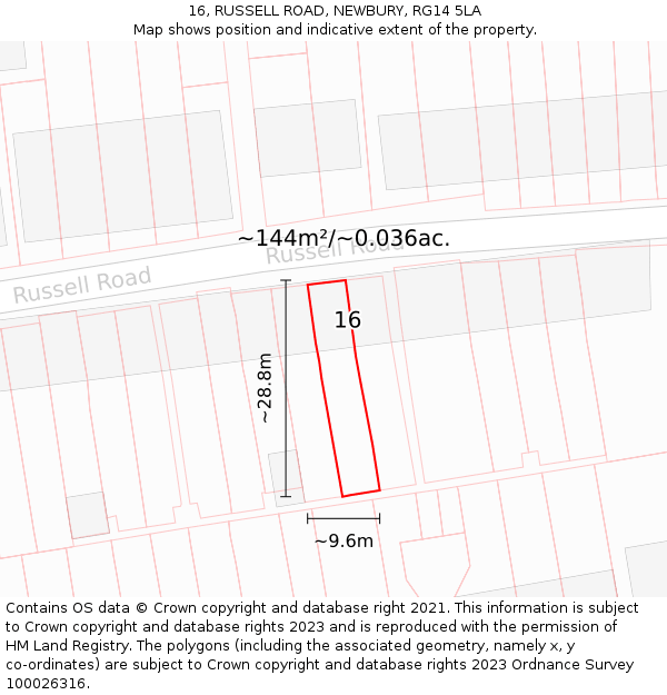 16, RUSSELL ROAD, NEWBURY, RG14 5LA: Plot and title map