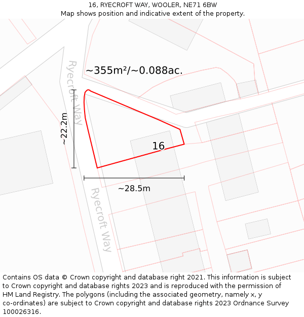 16, RYECROFT WAY, WOOLER, NE71 6BW: Plot and title map