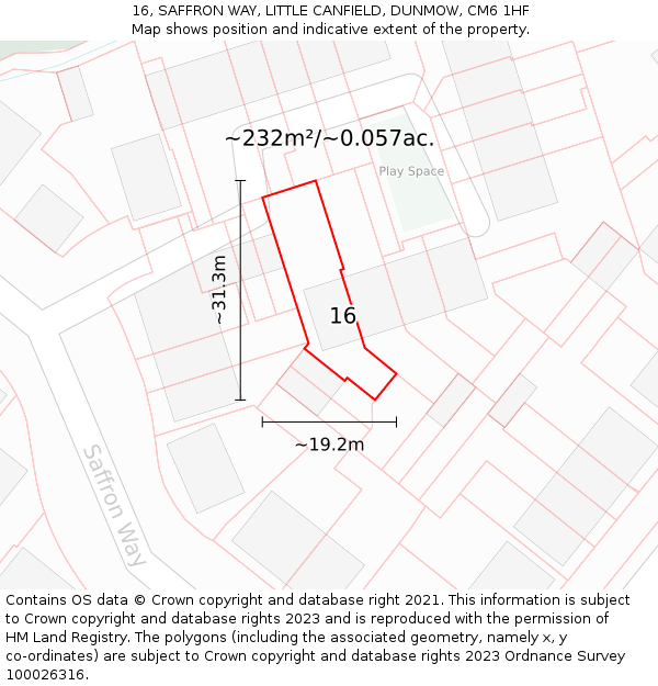 16, SAFFRON WAY, LITTLE CANFIELD, DUNMOW, CM6 1HF: Plot and title map