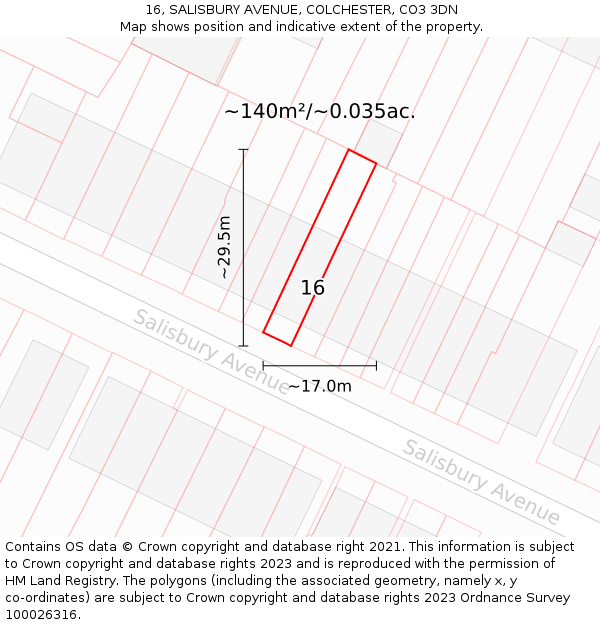 16, SALISBURY AVENUE, COLCHESTER, CO3 3DN: Plot and title map