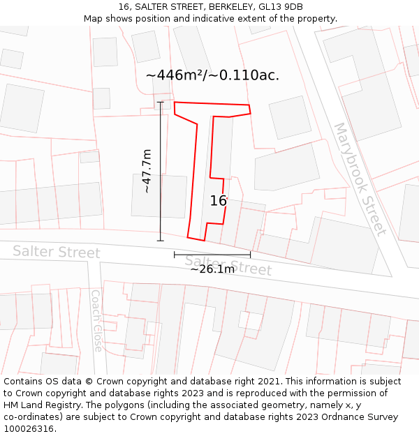 16, SALTER STREET, BERKELEY, GL13 9DB: Plot and title map