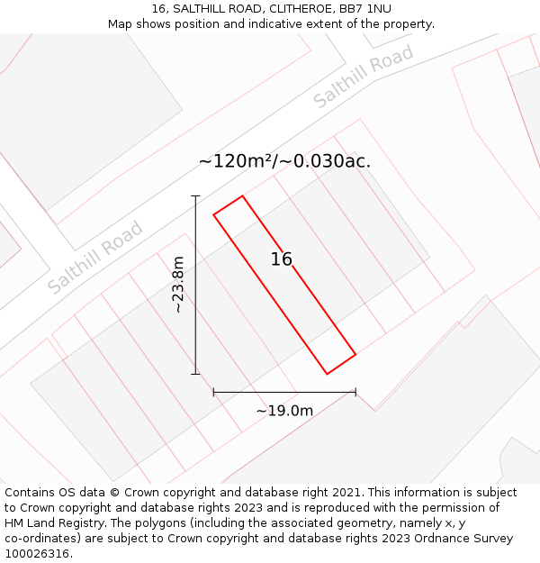 16, SALTHILL ROAD, CLITHEROE, BB7 1NU: Plot and title map