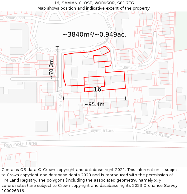 16, SAMIAN CLOSE, WORKSOP, S81 7FG: Plot and title map