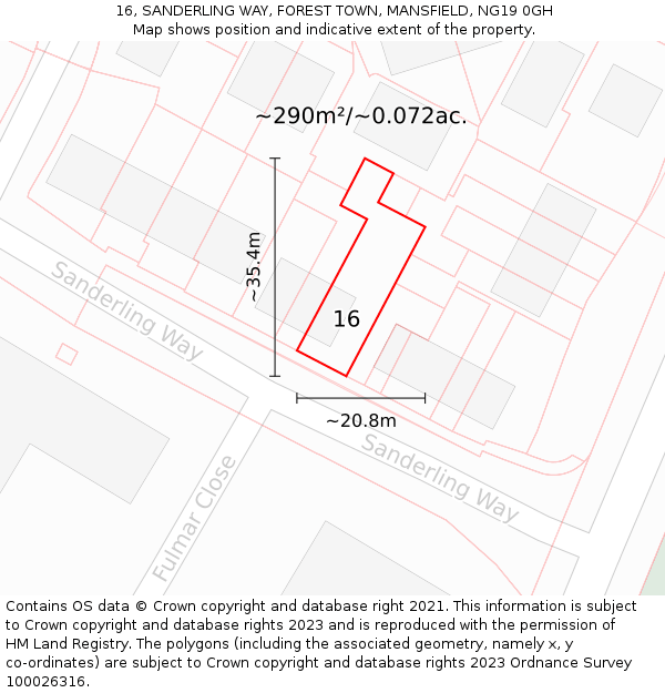 16, SANDERLING WAY, FOREST TOWN, MANSFIELD, NG19 0GH: Plot and title map