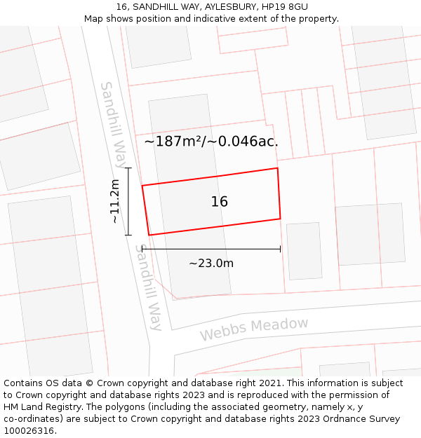 16, SANDHILL WAY, AYLESBURY, HP19 8GU: Plot and title map