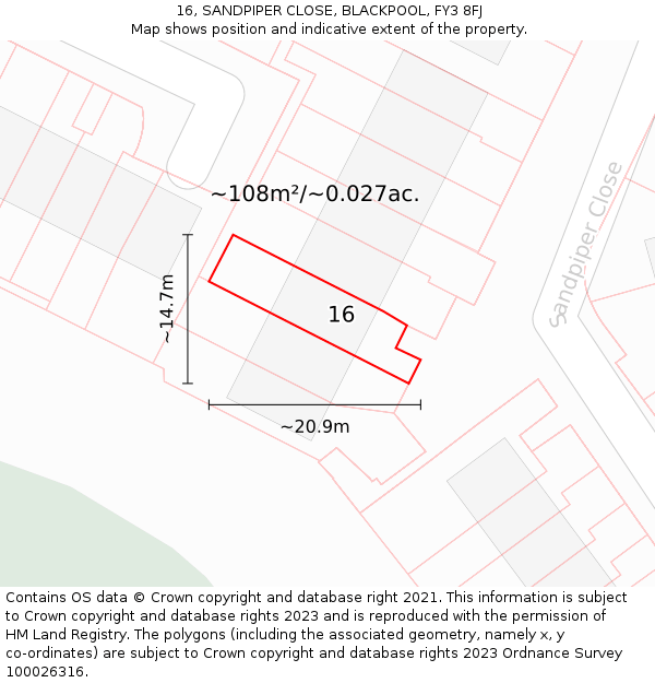 16, SANDPIPER CLOSE, BLACKPOOL, FY3 8FJ: Plot and title map