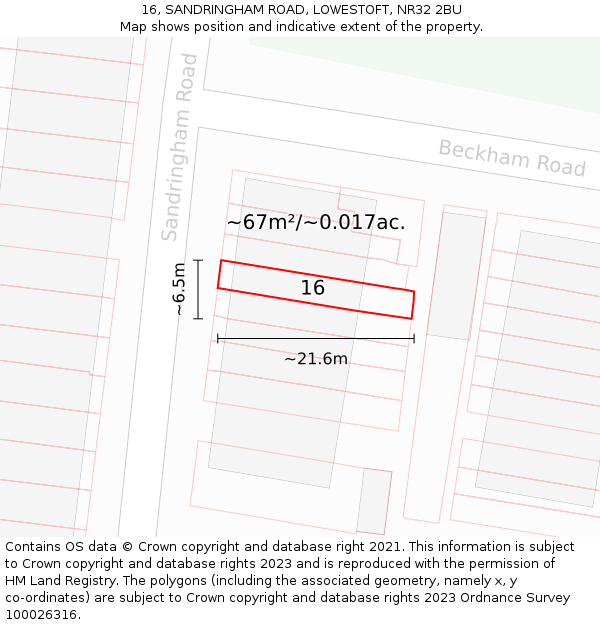 16, SANDRINGHAM ROAD, LOWESTOFT, NR32 2BU: Plot and title map