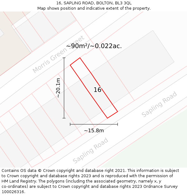 16, SAPLING ROAD, BOLTON, BL3 3QL: Plot and title map