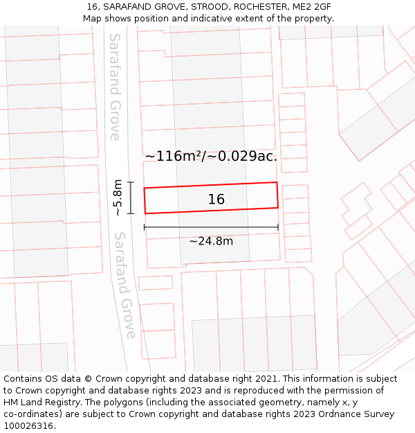 16, SARAFAND GROVE, STROOD, ROCHESTER, ME2 2GF: Plot and title map