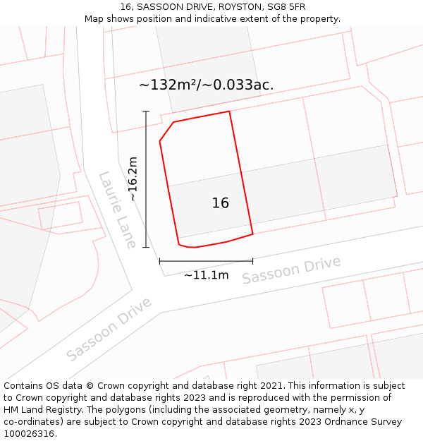 16, SASSOON DRIVE, ROYSTON, SG8 5FR: Plot and title map