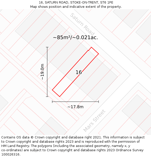 16, SATURN ROAD, STOKE-ON-TRENT, ST6 1PE: Plot and title map