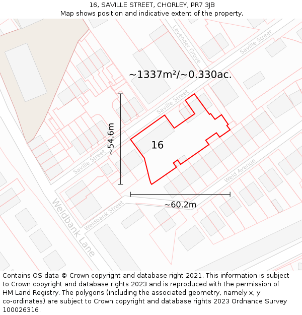 16, SAVILLE STREET, CHORLEY, PR7 3JB: Plot and title map