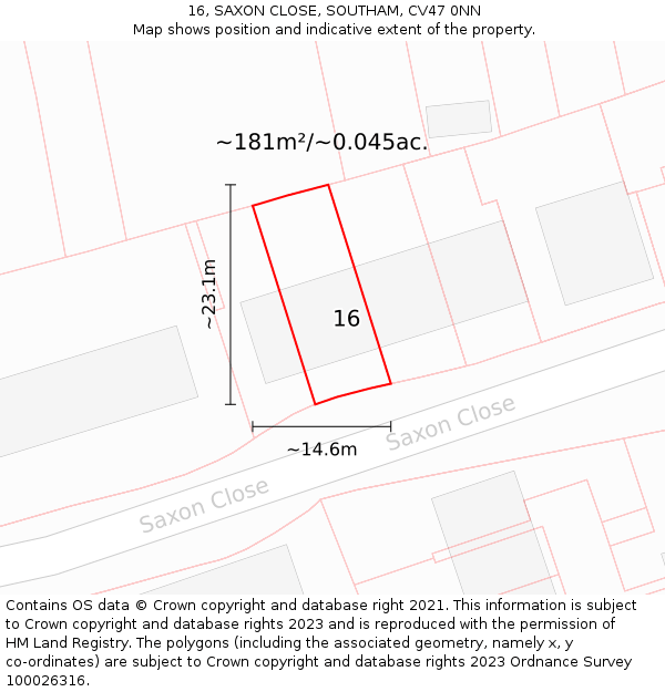 16, SAXON CLOSE, SOUTHAM, CV47 0NN: Plot and title map