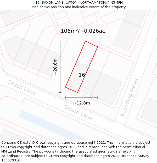 16, SAXON LANE, UPTON, NORTHAMPTON, NN5 4FH: Plot and title map