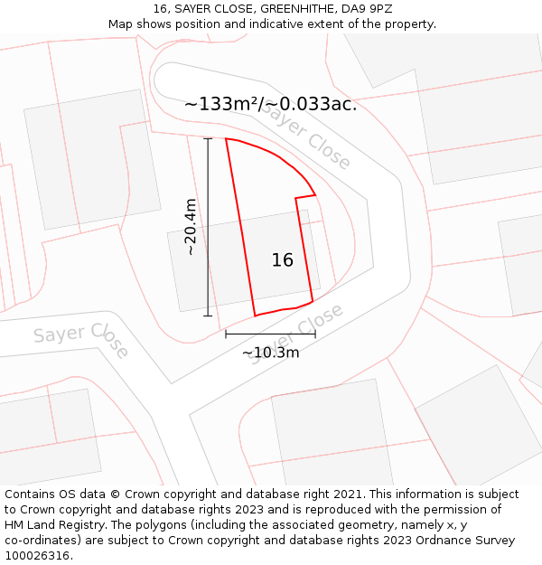 16, SAYER CLOSE, GREENHITHE, DA9 9PZ: Plot and title map
