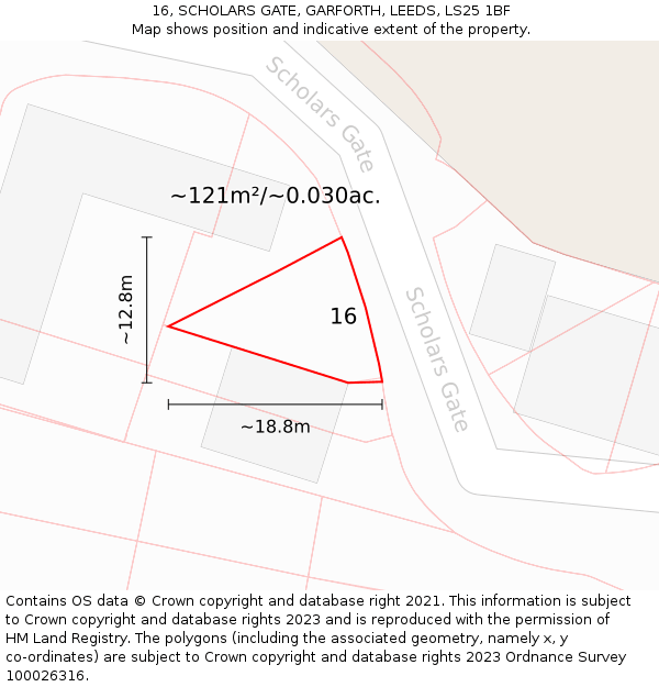 16, SCHOLARS GATE, GARFORTH, LEEDS, LS25 1BF: Plot and title map