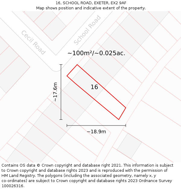16, SCHOOL ROAD, EXETER, EX2 9AF: Plot and title map