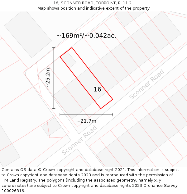 16, SCONNER ROAD, TORPOINT, PL11 2LJ: Plot and title map