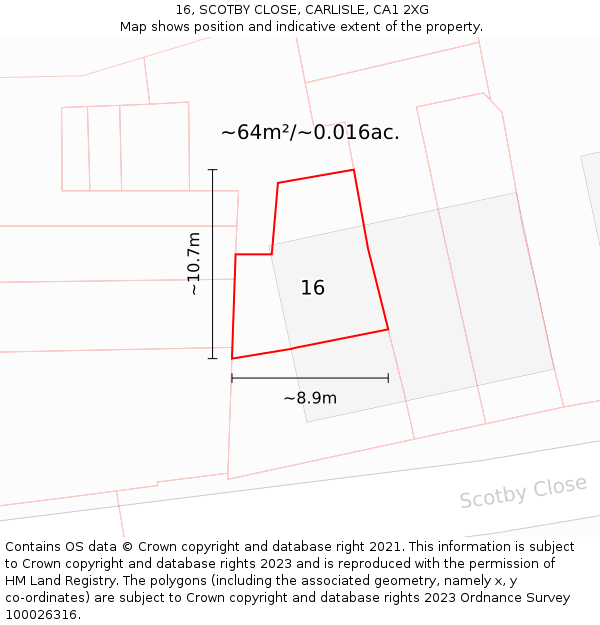 16, SCOTBY CLOSE, CARLISLE, CA1 2XG: Plot and title map