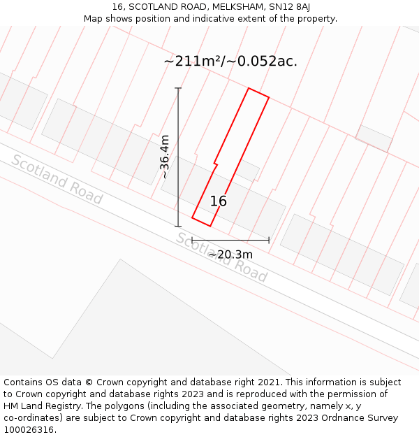 16, SCOTLAND ROAD, MELKSHAM, SN12 8AJ: Plot and title map