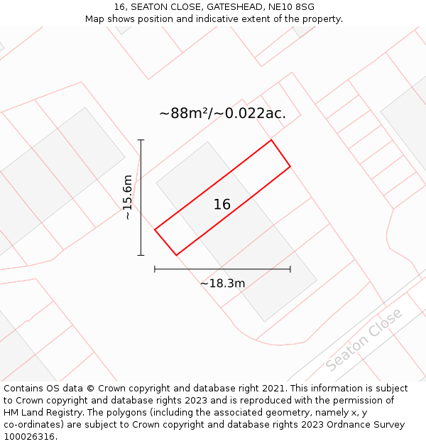 16, SEATON CLOSE, GATESHEAD, NE10 8SG: Plot and title map