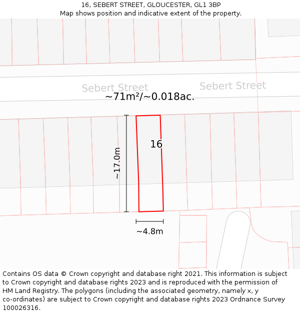 16, SEBERT STREET, GLOUCESTER, GL1 3BP: Plot and title map