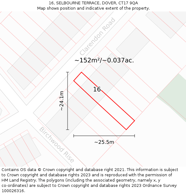 16, SELBOURNE TERRACE, DOVER, CT17 9QA: Plot and title map