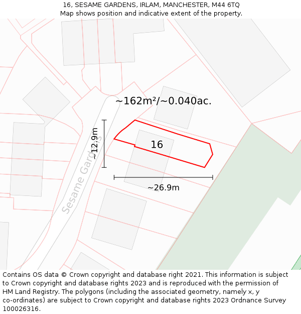 16, SESAME GARDENS, IRLAM, MANCHESTER, M44 6TQ: Plot and title map