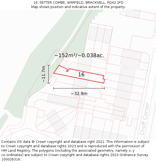 16, SETTER COMBE, WARFIELD, BRACKNELL, RG42 2FD: Plot and title map