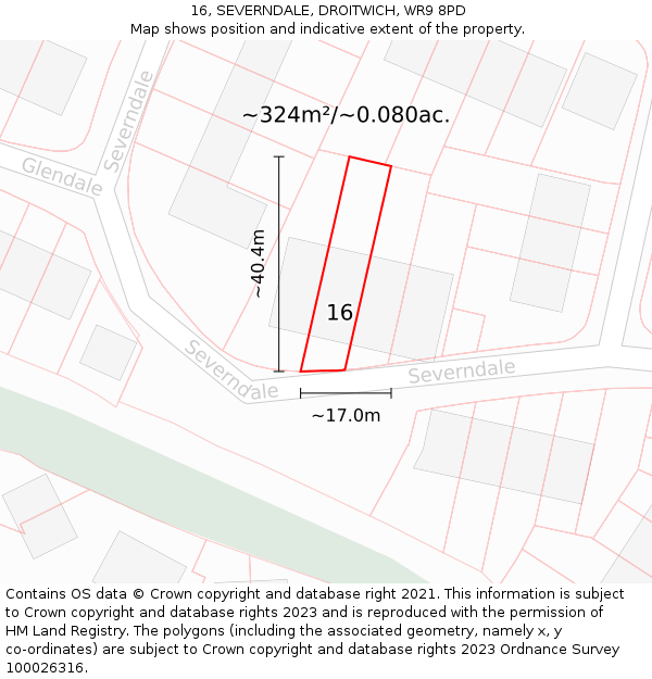 16, SEVERNDALE, DROITWICH, WR9 8PD: Plot and title map