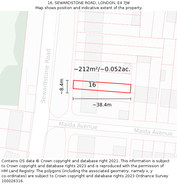 16, SEWARDSTONE ROAD, LONDON, E4 7JW: Plot and title map