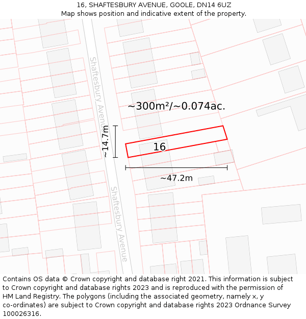 16, SHAFTESBURY AVENUE, GOOLE, DN14 6UZ: Plot and title map