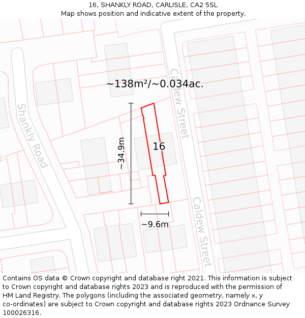 16, SHANKLY ROAD, CARLISLE, CA2 5SL: Plot and title map
