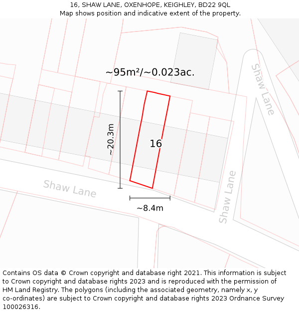 16, SHAW LANE, OXENHOPE, KEIGHLEY, BD22 9QL: Plot and title map