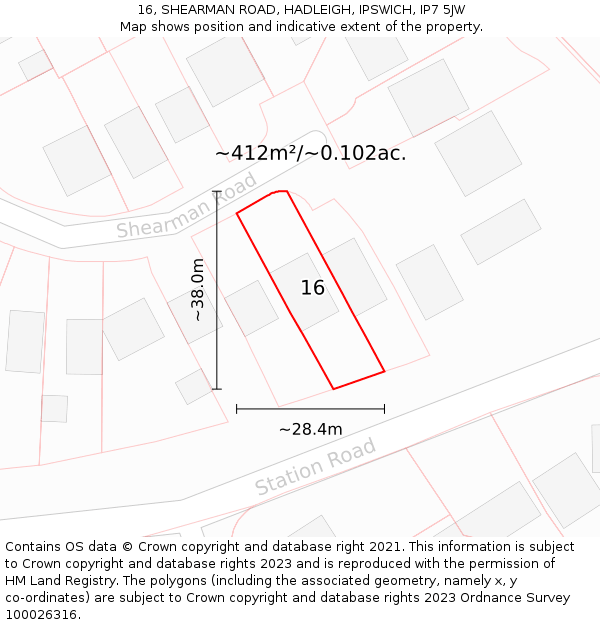 16, SHEARMAN ROAD, HADLEIGH, IPSWICH, IP7 5JW: Plot and title map