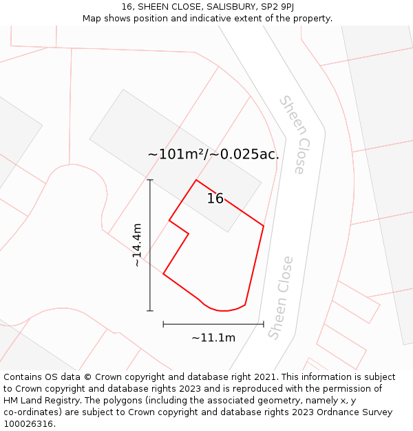 16, SHEEN CLOSE, SALISBURY, SP2 9PJ: Plot and title map