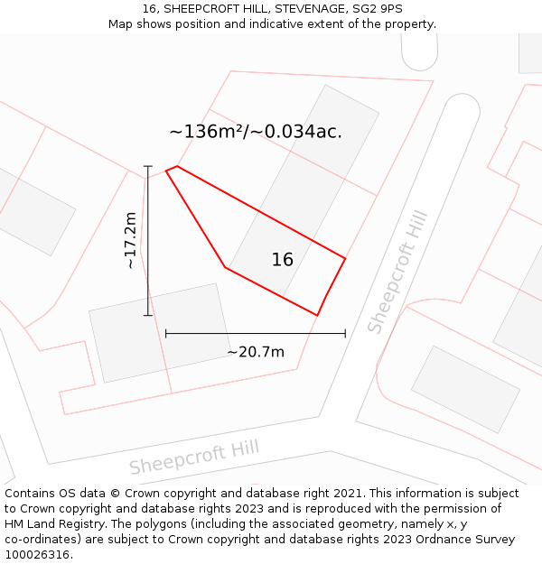 16, SHEEPCROFT HILL, STEVENAGE, SG2 9PS: Plot and title map