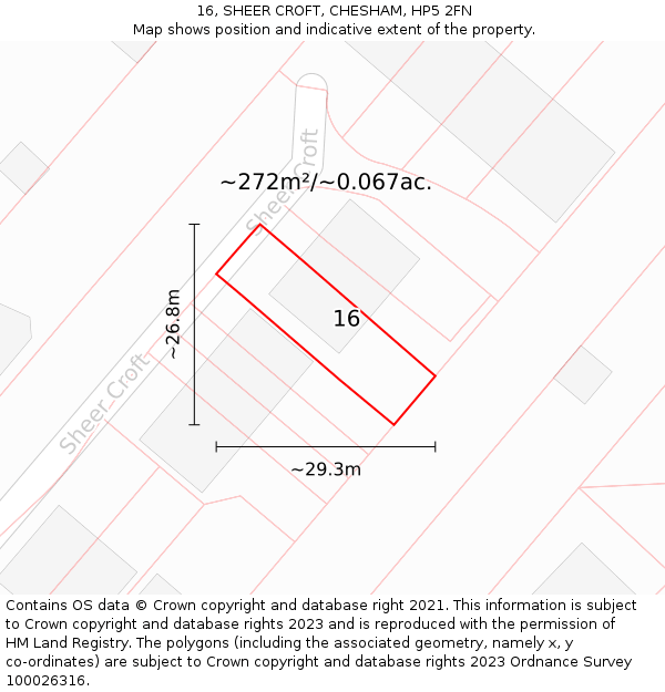 16, SHEER CROFT, CHESHAM, HP5 2FN: Plot and title map