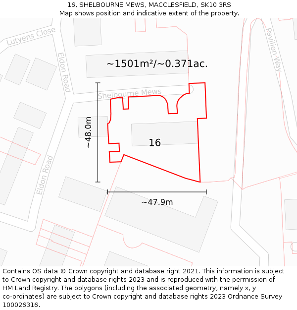 16, SHELBOURNE MEWS, MACCLESFIELD, SK10 3RS: Plot and title map