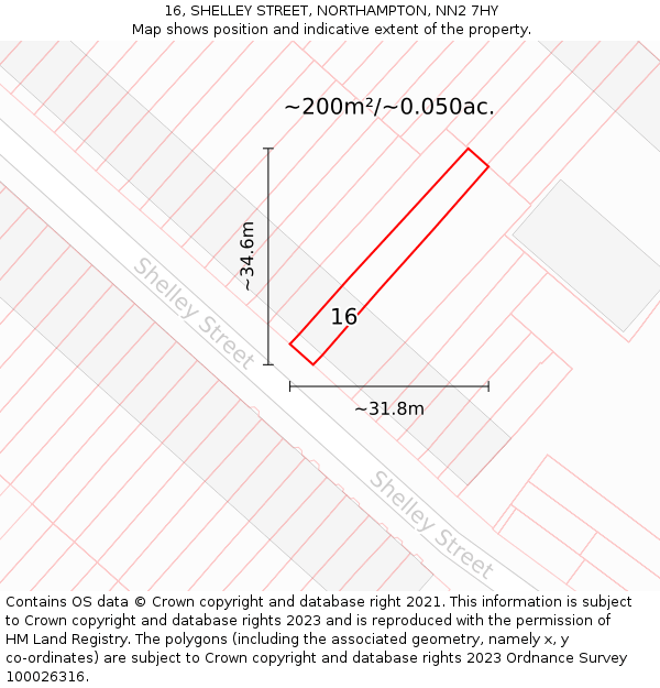 16, SHELLEY STREET, NORTHAMPTON, NN2 7HY: Plot and title map