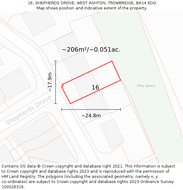 16, SHEPHERDS DROVE, WEST ASHTON, TROWBRIDGE, BA14 6DG: Plot and title map
