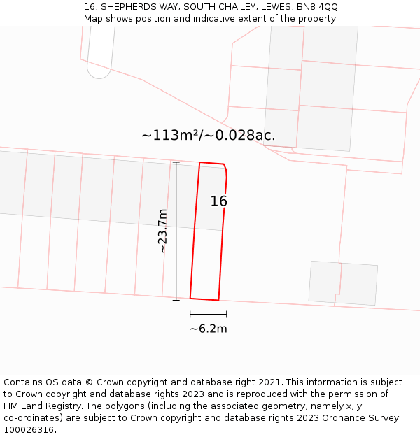16, SHEPHERDS WAY, SOUTH CHAILEY, LEWES, BN8 4QQ: Plot and title map