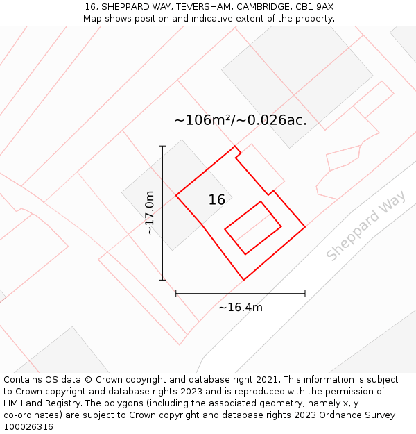 16, SHEPPARD WAY, TEVERSHAM, CAMBRIDGE, CB1 9AX: Plot and title map