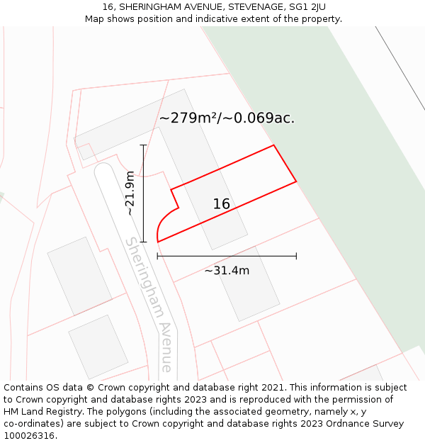 16, SHERINGHAM AVENUE, STEVENAGE, SG1 2JU: Plot and title map