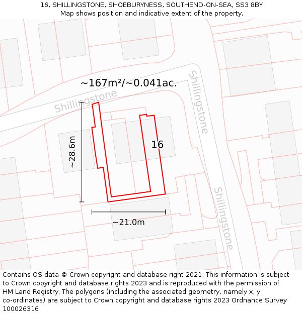 16, SHILLINGSTONE, SHOEBURYNESS, SOUTHEND-ON-SEA, SS3 8BY: Plot and title map