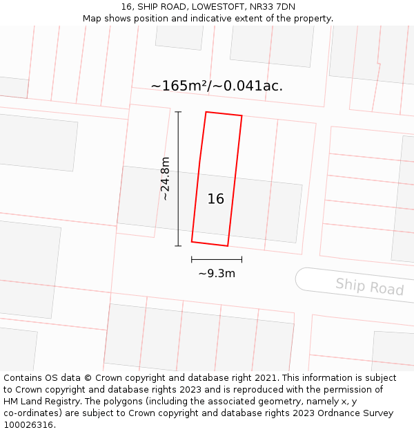 16, SHIP ROAD, LOWESTOFT, NR33 7DN: Plot and title map
