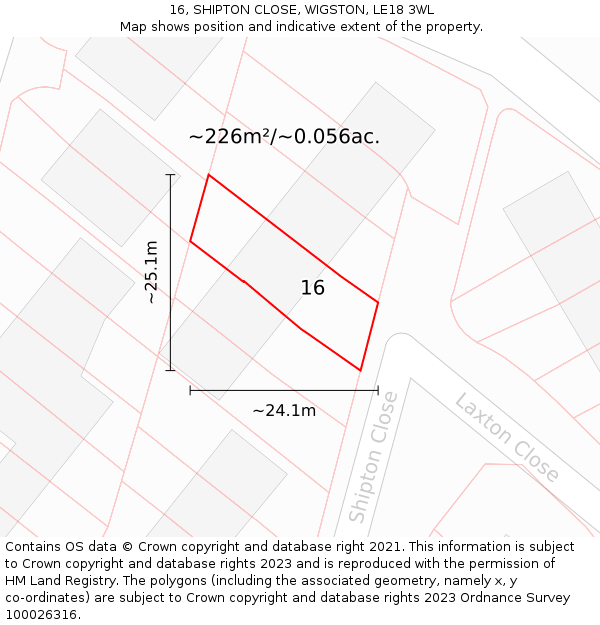 16, SHIPTON CLOSE, WIGSTON, LE18 3WL: Plot and title map