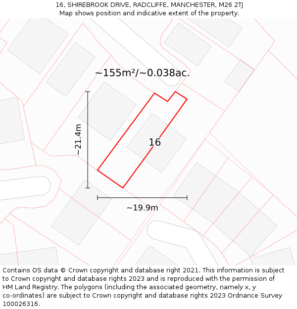 16, SHIREBROOK DRIVE, RADCLIFFE, MANCHESTER, M26 2TJ: Plot and title map