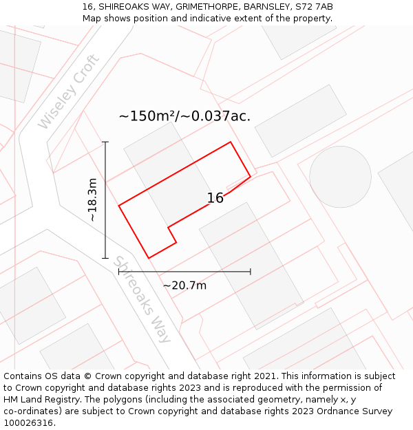 16, SHIREOAKS WAY, GRIMETHORPE, BARNSLEY, S72 7AB: Plot and title map