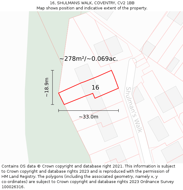 16, SHULMANS WALK, COVENTRY, CV2 1BB: Plot and title map